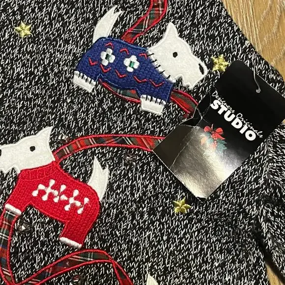 NWT Designer Originals Scottie Dog Holiday Knit Cardigan Sweater Sz M Embroidery - Picture 7 of 9